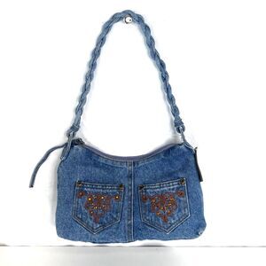 Decoded NWT Denim Purse Bag Braided Handle Embellished Pockets Jean Purse
